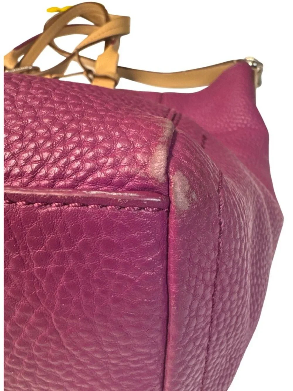 Cole Haan Purple Leather Tote Bag With Cream Interior & Tan Handles 12